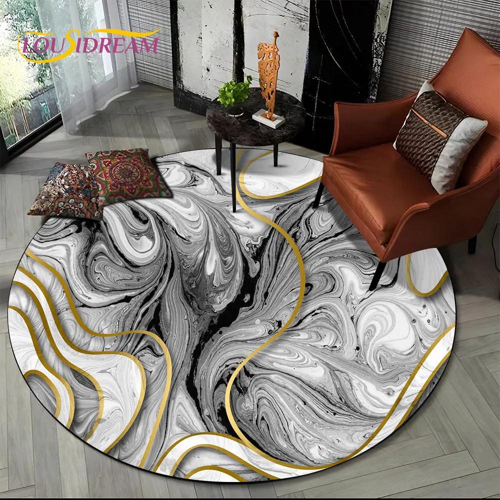 HD Colour Gold Nordic Marble Splendid Round Area Rug,Carpet for Living Room Bedroom Sofa Playroom Decor,kids Non Slip Floor Mat