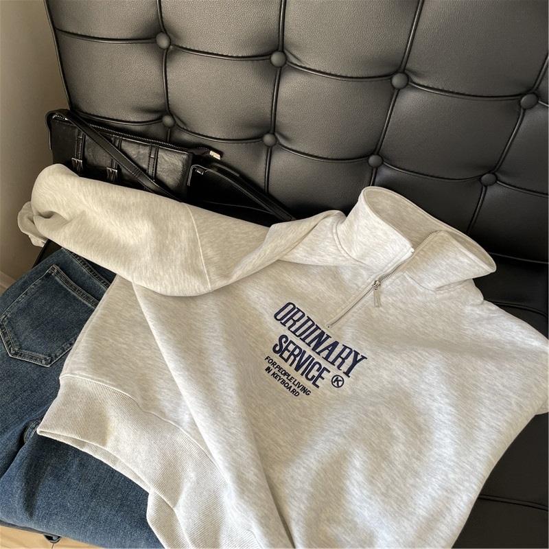 Women's Half Zip Hoodie Letter Print Loose Casual Long Sleeve Sweatshirt