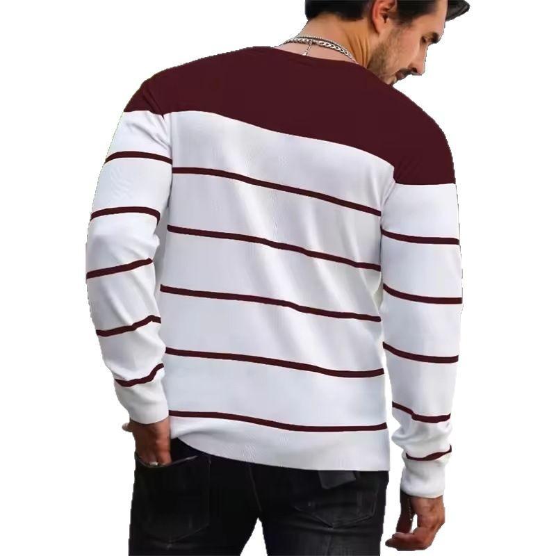 2025 New Round Neck Men's Striped Casual Spring and Autumn Men's Long-sleeved T-shirt