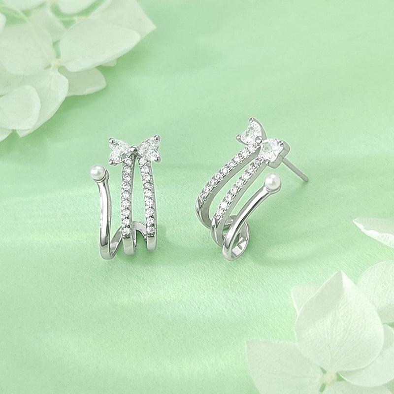 S925 Sterling Silver Cat Knot Pearl Bow Earrings: Luxurious & Versatile Design for Women