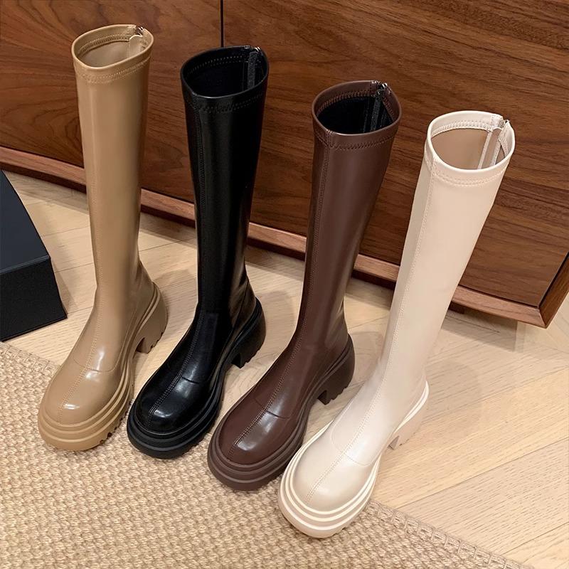 Elastic and thin, thin boots, new thick-soled heightening, small long boots, women's fat mm but knee knight boots