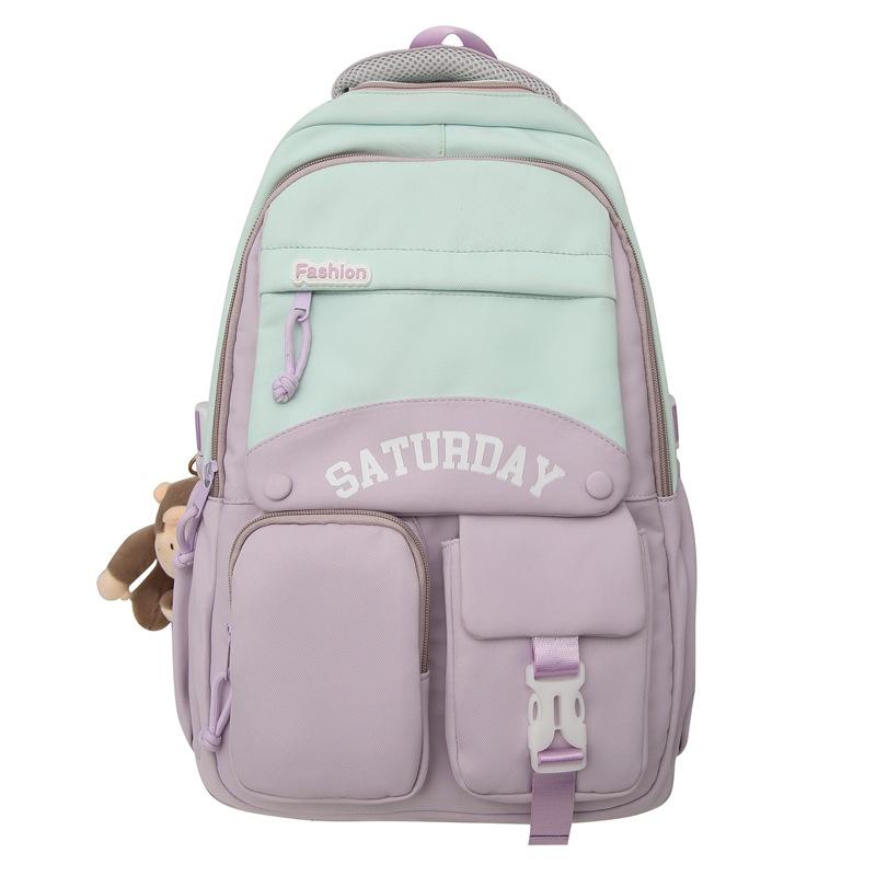 Junior High School Female Students' School Bag Contrasting Color Middle School Students' Backpack Trendy Cool New Large Capacity Couple Backpack