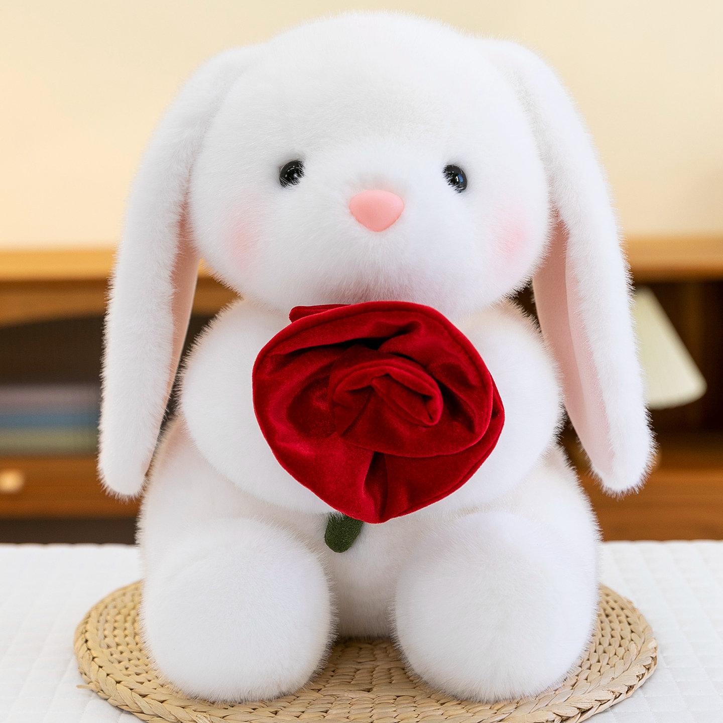 Valentine S Day, Holding A Rose Bunny Doll, Giving Girls A Confession Gift, Children S Day Gift, Little White Rabbit Doll 25cm