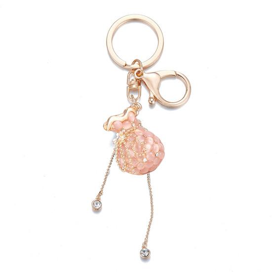 Money Bag Keychain Rhinestone Tassel Design Lucky Bag Shape Key Chain Pendant Strong Lobster Clasp Anti-Lost Keychain Gift Accessory