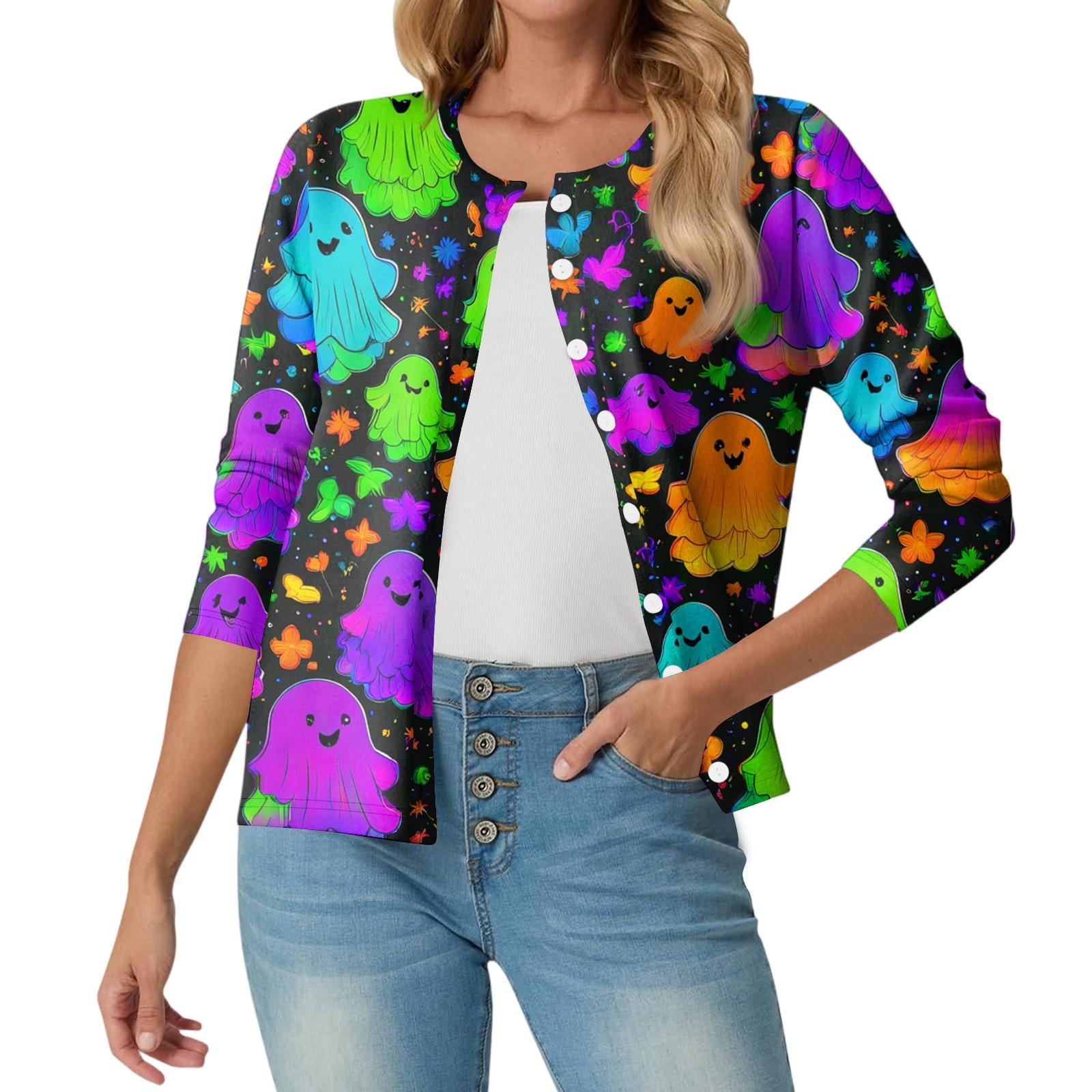 

Женский модный, повседневный, удобный кардиган-жакет с принтом на Хэллоуин L