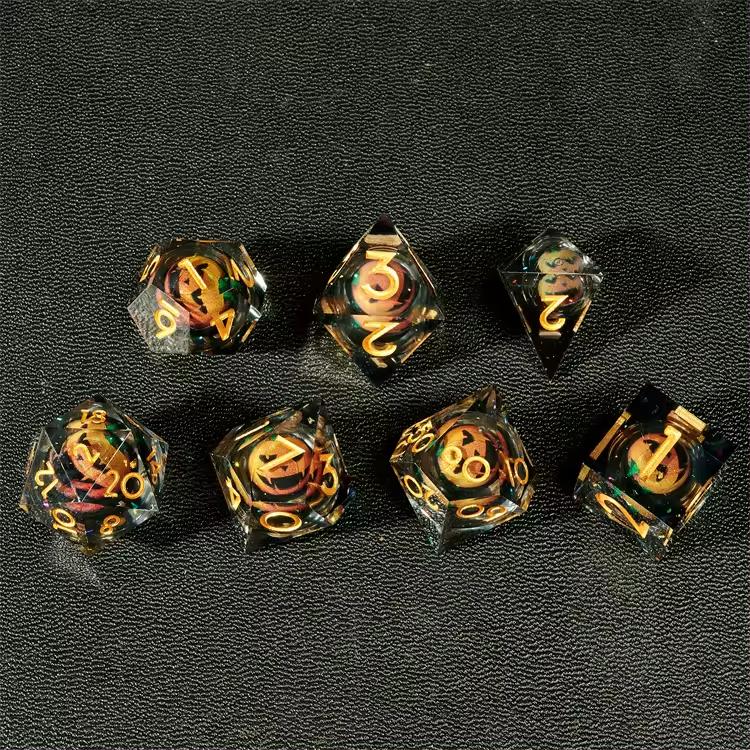 Haunted Pumpkin RPG Dice Set of 7 Liquid Dice