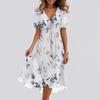 Women's Fashion Casual V Neck Short Sleeve Ruffled Vintage Printed Dresses