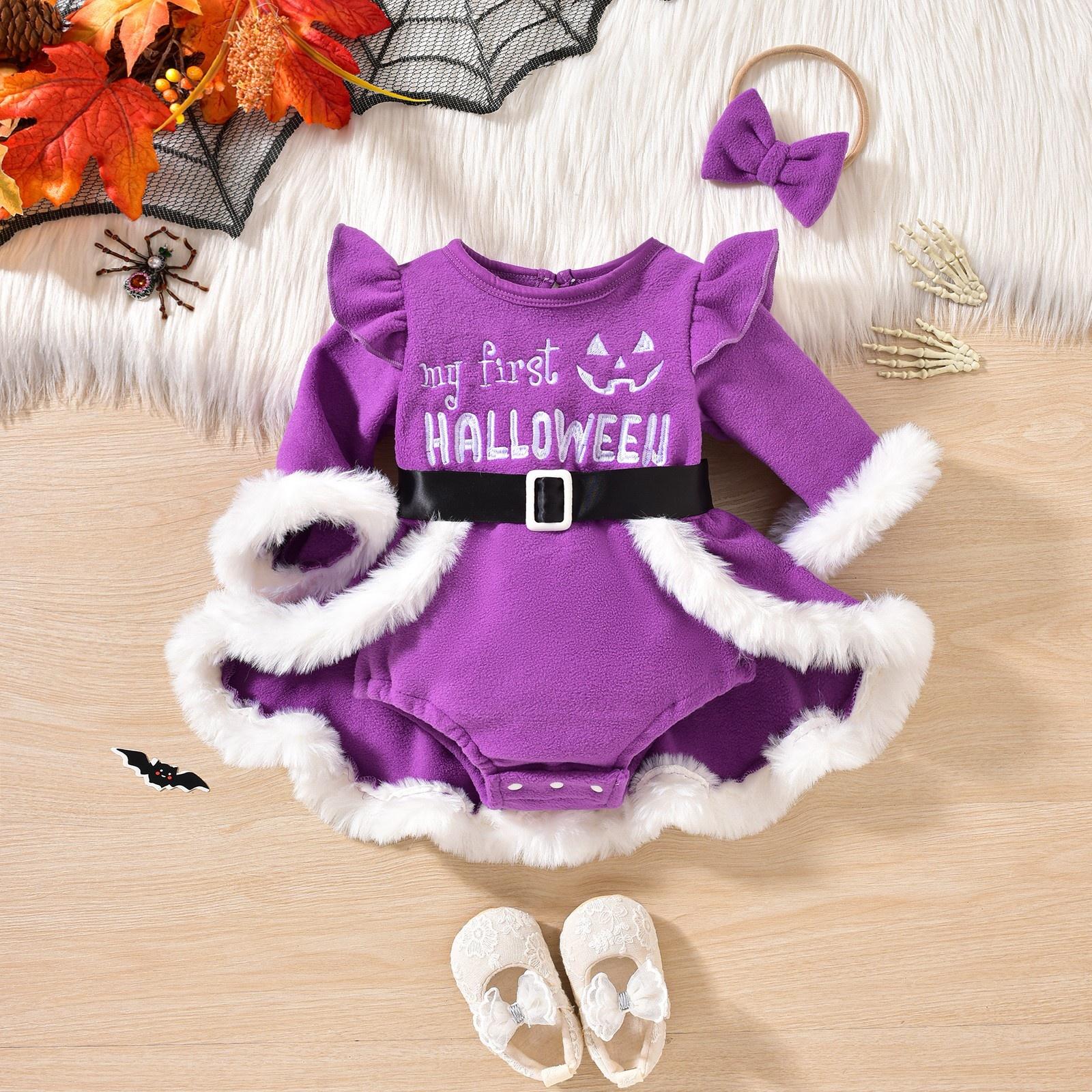 

Детское платье-ромпер из искусственной ткани с вышивкой букв для Хэллоуина 9M фиолетовый