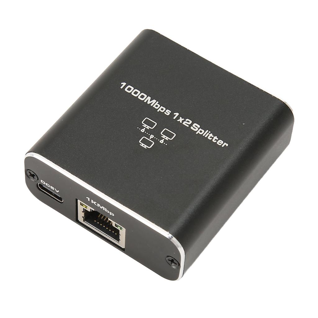 Gigabit Splitter 1000Mbps 1 in 2 Out RJ45 Port Aluminum Alloy Network Splitter for PC Laptop Router