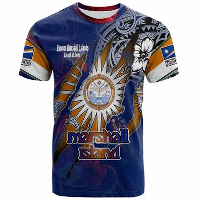 Marshallinseln T-Shirt Custom Marshallesisches Blut in mir Polynesische Ärmeltätowierung Tropisch Blau T-Shirts Herren/Damen Unisex Oberteile