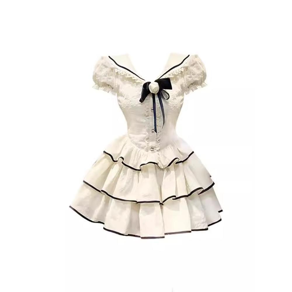 

Navy Doll Collar French Retro Puffy Summer Dress M (45-50 kg)
