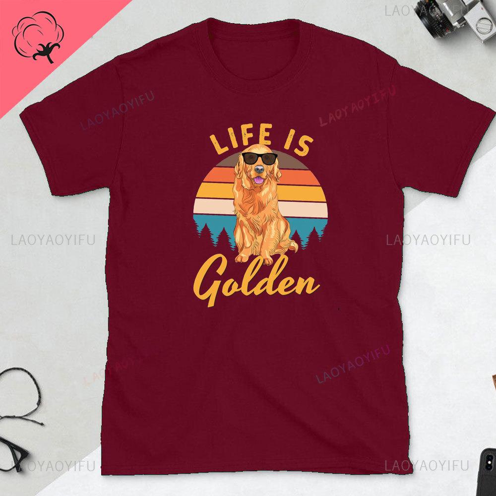 Golden Retriever Gift Tshirt Life Is Golden Dog Man Gift Dog Dad TShirt Fathers Day Gift for Golden Retriever Lovers Tops
