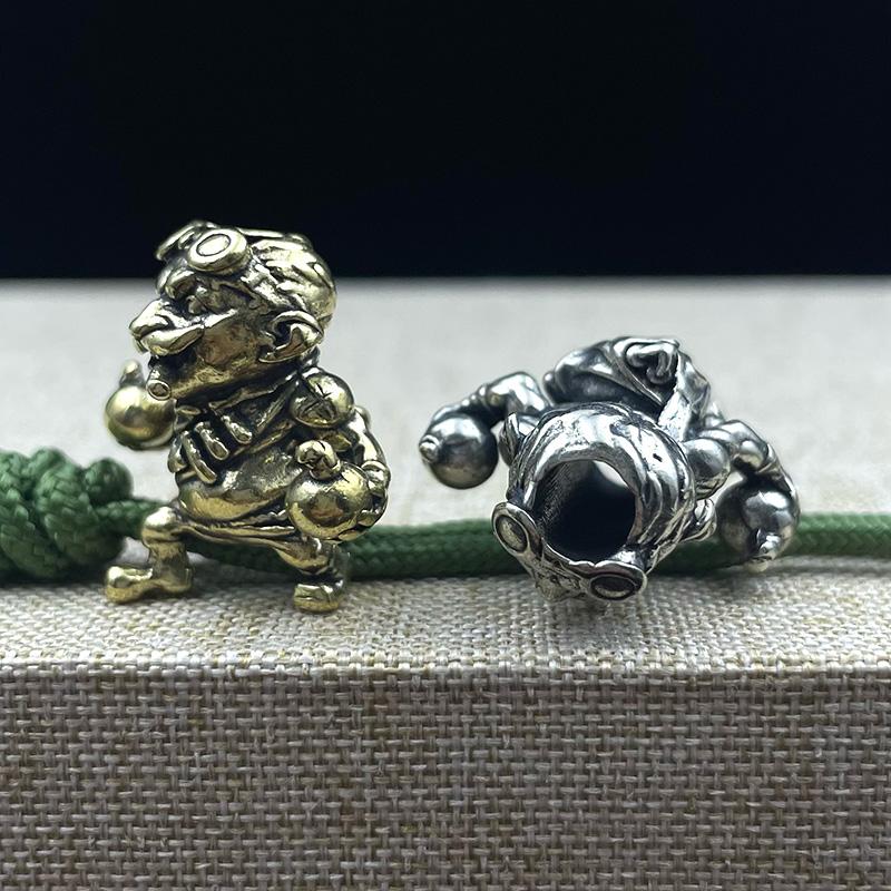 Brass Alliance Gnome Smoking Soldier Engineer Knife Beads Diy Paracord Woven Lanyard Keychain Pendants Edc Tool Accessories