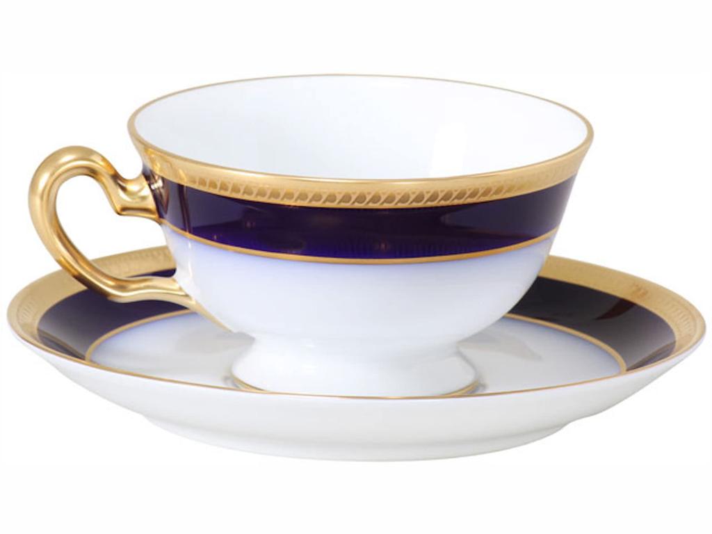 Okura Touen Lapis Lazuli Half-Leaf Gold Finish Cup & Saucer, Coffee/Tea, Made In Japan, 6c/9046