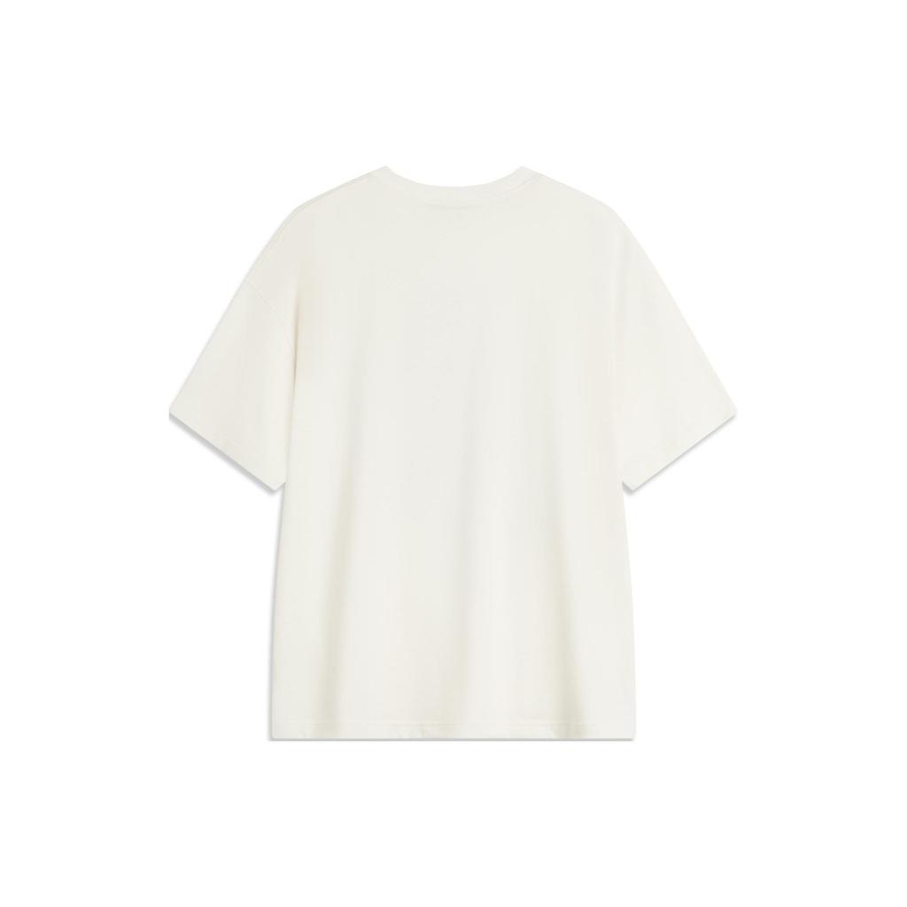 Li Ning Badfive Casual Tea Letter Round Neck Loose Breathable Comfortable Short Sleeve T-Shirt Men Tops Off-White AHSU917-1