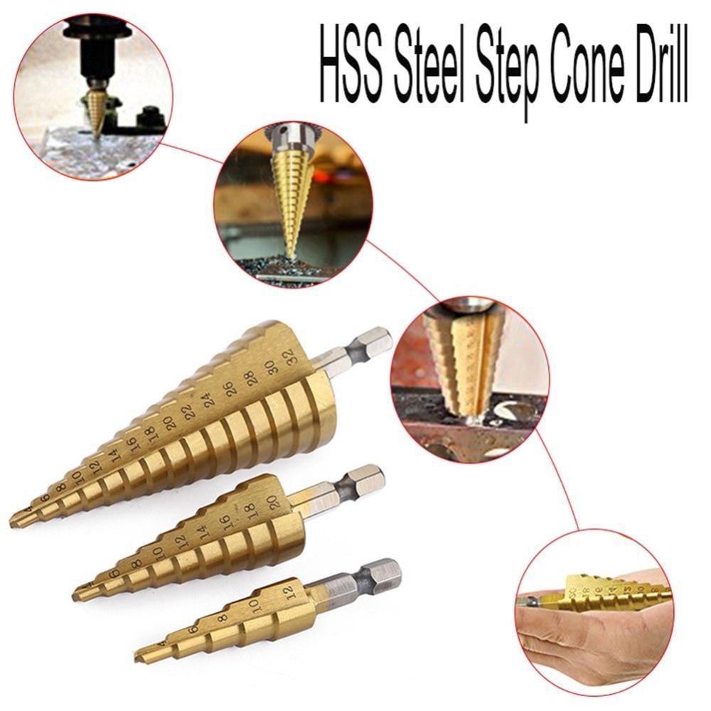 

3PCS/SET HSS Titanium Coated Spiral Grooved Step Drill Bits For Metal Wood Hole Cutter Tool