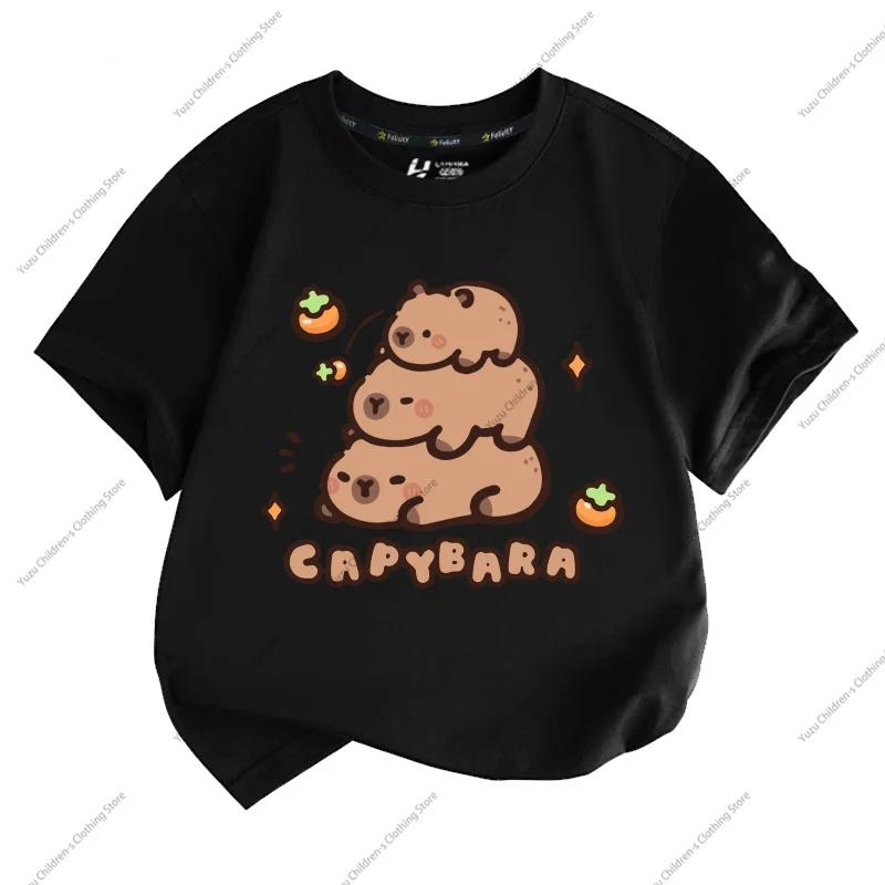 T-shirt Estiva Nuova Tendenza Stampa Capibara Carina per Bambini a Maniche Corte Carina Comoda Versatile T-shirt per Ragazzo e Ragazza
