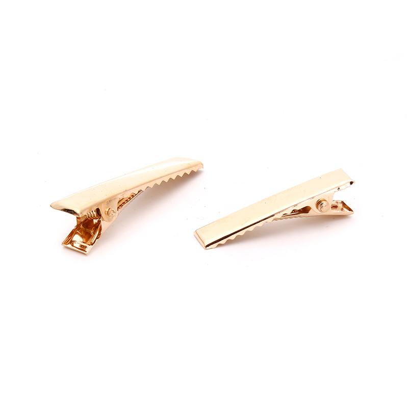 100Pcs Kc Gold Metal Alligator Hair Clips Pins Flat Top With Teeth For Diy Hairp