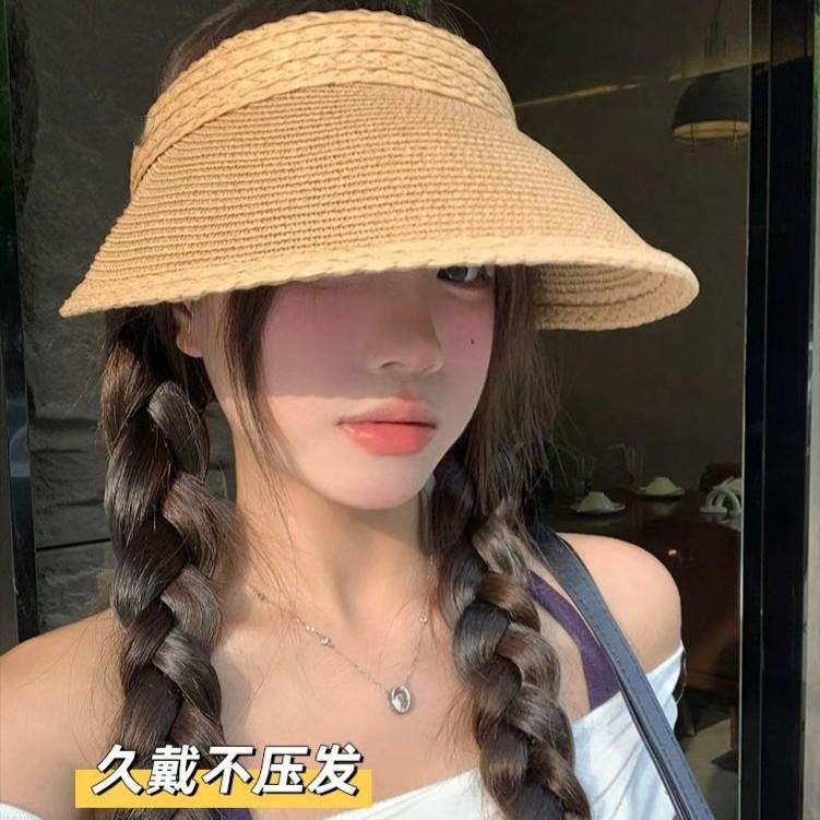 Big eaves sun protection straw empty top hat children summer outdoor travel vacation sun hat versatile face small sun hat