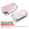 Compatible with Toyota Key Fob Cover with Keychain, Pink Genuine Leather Crystal Key Case Protection Shell for Fortuner Tundra C
