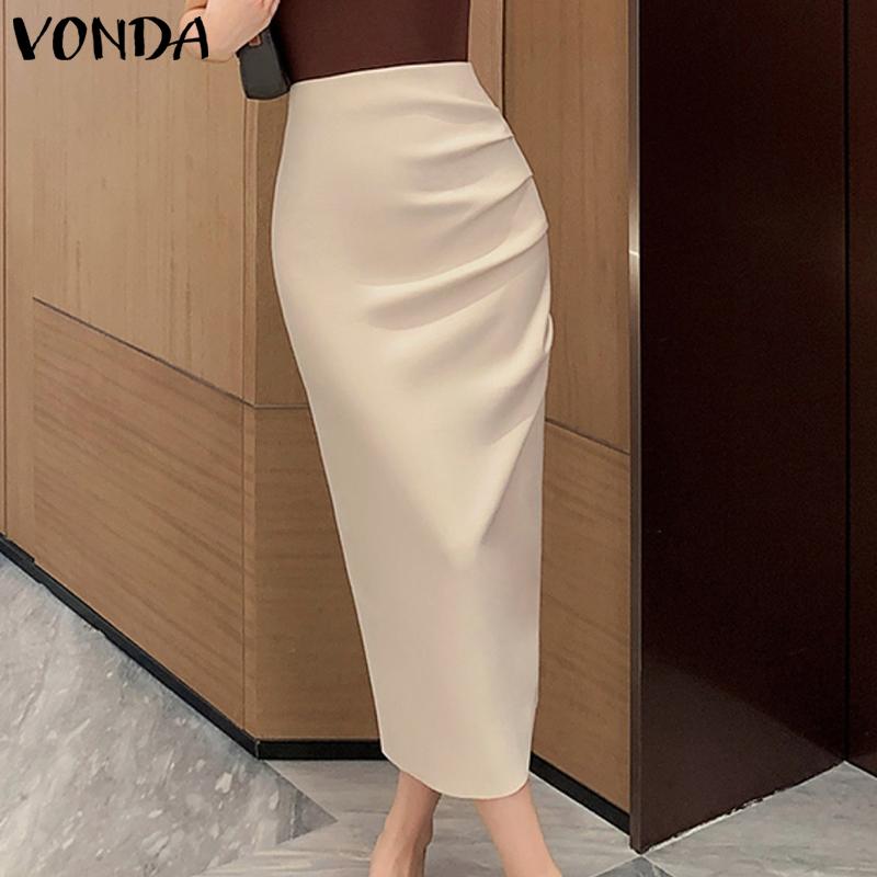 

VONDA однотонные женские плиссированные тонкие элегантные длинные юбки