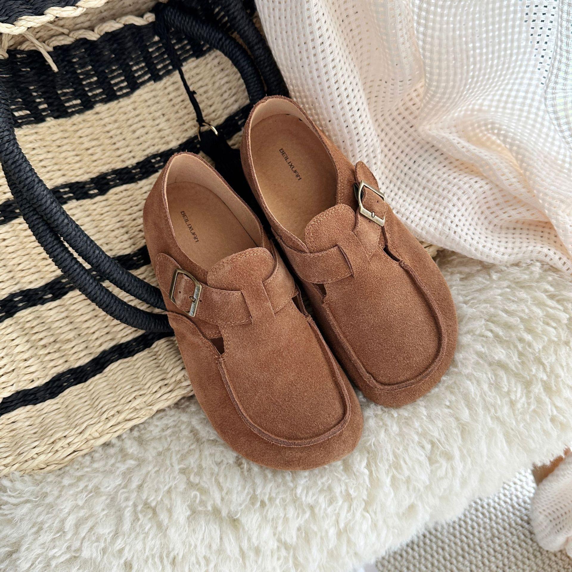 

Модные туфли на плоской подошве 2024 года для женщин Mori Girl Style Shoes Женские туфли на плоской подошве высокого качества в стиле ретро, женские туфли без застежек с пряжкой из коровьей замши 39 коричневый