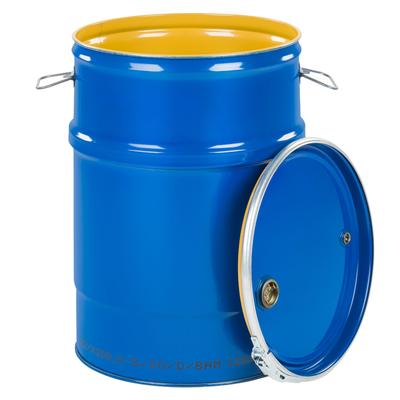 Stahlfass OH 60L abnehmbarer Deckel, 2 und 3/4 Kappen, blau lackiertes Inneres