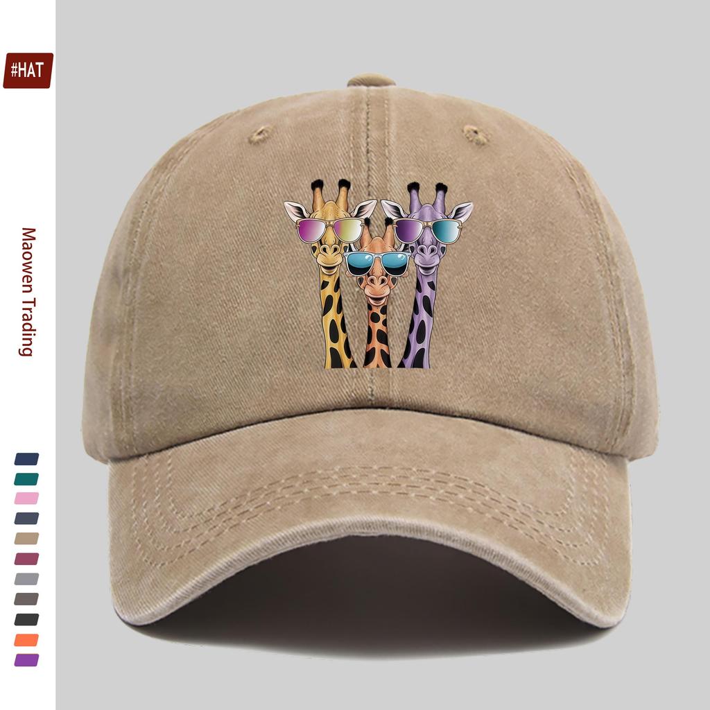 Pc Cartoon Fashion Colorful Glasses Giraffe Pattern Printed Baseball Cap with Cute Giraffe Print Design Sun Hat Comfortable an