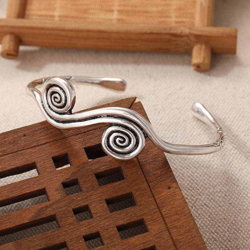 Vintage Bohemian Adjustable Vintage Bracelet Handmade Ethnic Tribal Bracelet with Spirals and Carvings for Easter or Daily Wear