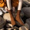 Thick Line Socks, Women's Medium Tube Socks, Autumn and Winter Coffee Color Stacked Long Tube Solid Color Long Wool Socks
