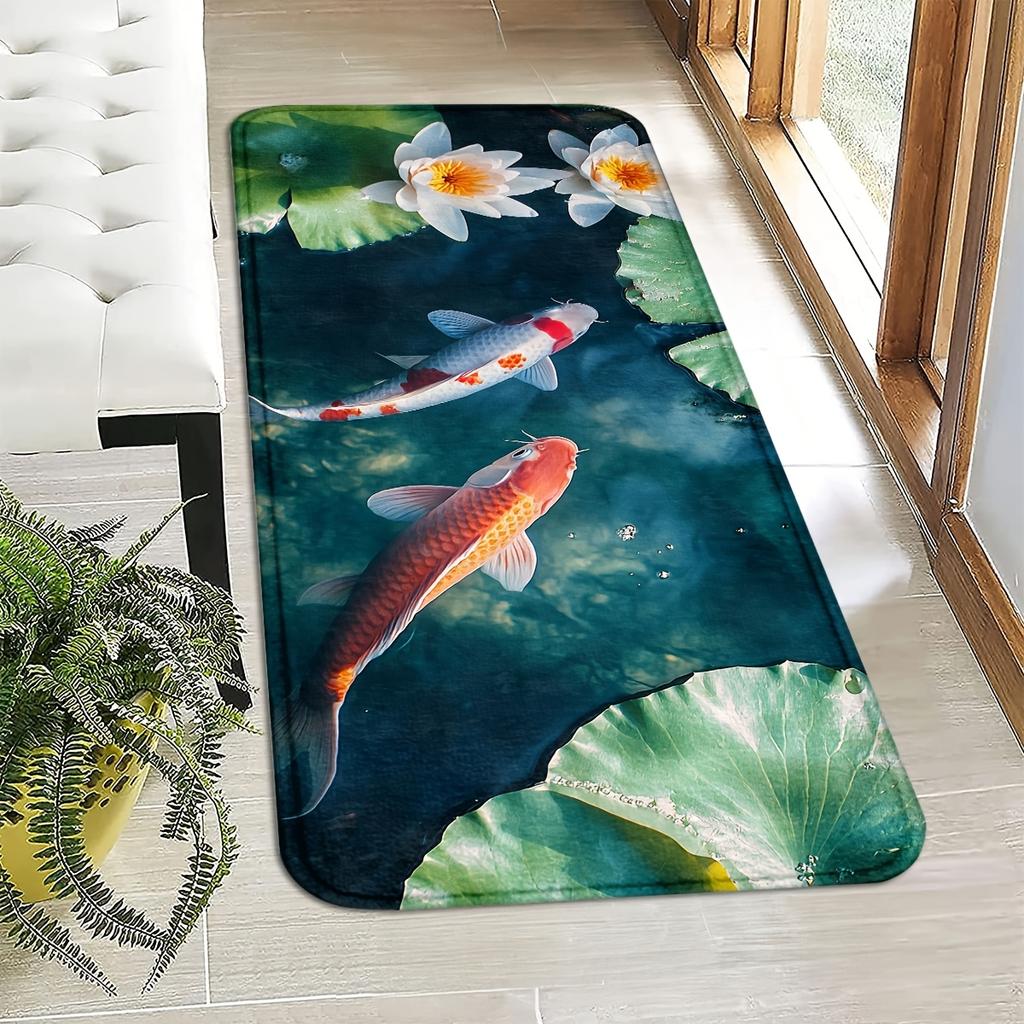1Pcs Anti Fatigue Door Rugs, Koi Fish Lotus Print Waterproof Non-Slip Thick Cushioned Door Mat Heavy Duty Comfort Standing Mat for Door