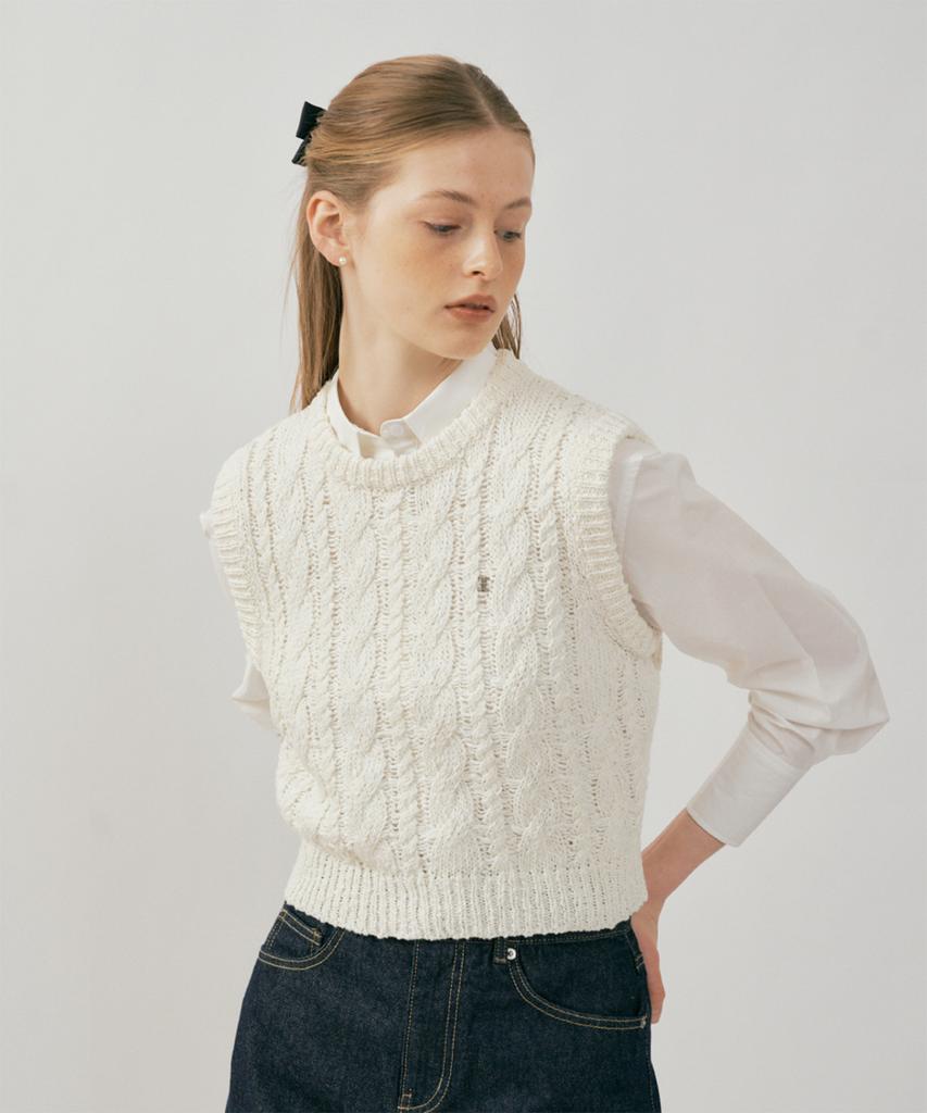 Folnua Cotton Blended Cable Knit Vest (2Color)