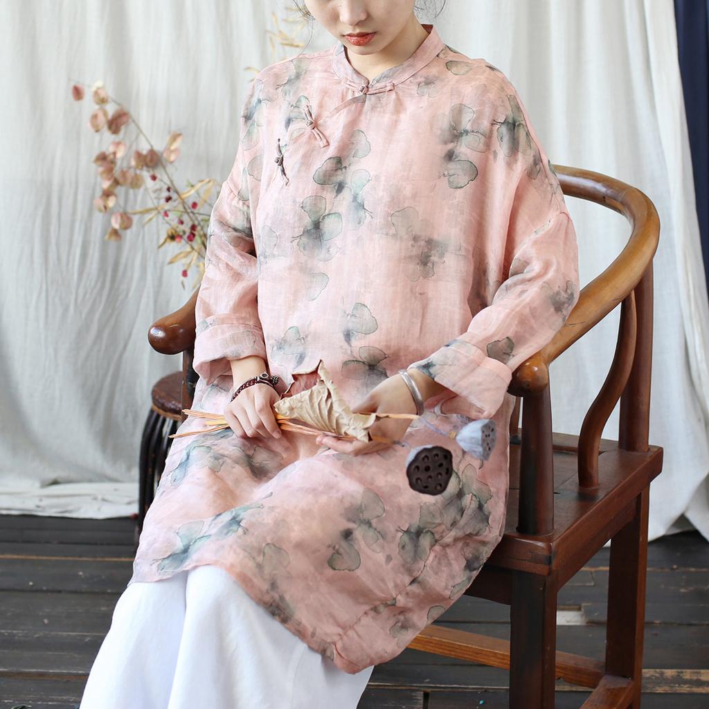 Johnature Vintage Stand Long Sleeve Shirts For Women Print Floral Tops Autumn Loose Chinese Style Female Shirts