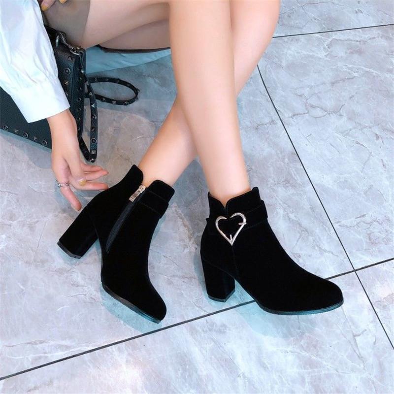 Women's Chunky Heeled Ankle Boots, Solid Color Side Zipper High Heels, Stylish Short Boots