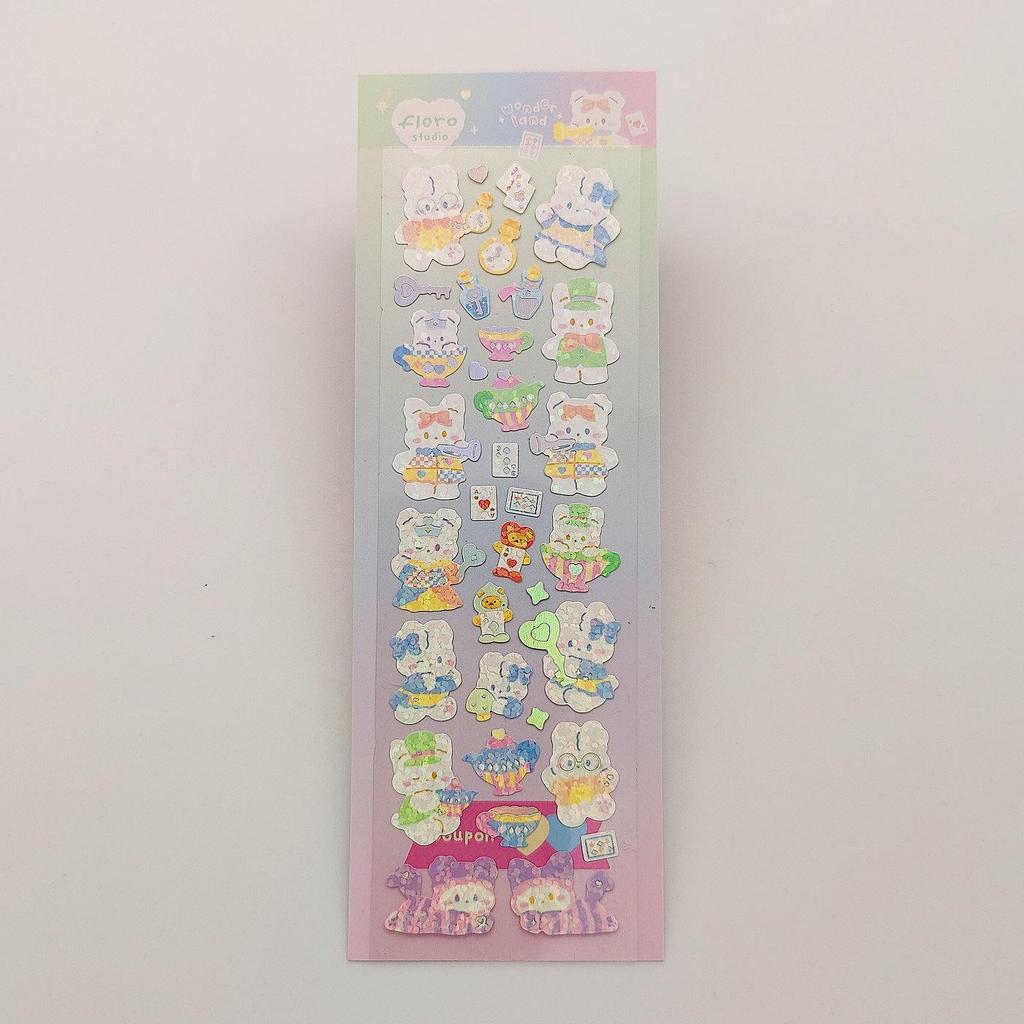 Gukka Korean Cute Rabbit & Four-Leaf Clover Glitter Stickers - Pudding & Rainbow DIY Stanning Set