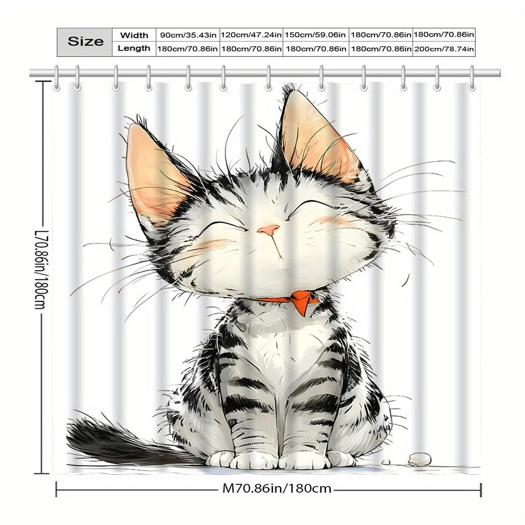 Cute Cartoon Kitten Shower Curtain Machine Washable All Season Waterproof Privacy Protection 2D Print Animal Design Adorable