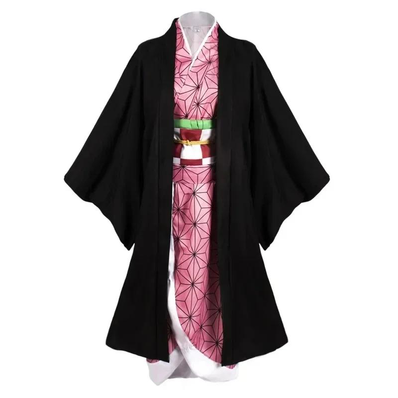 2025o Nezuko Anime Cosplay Costume, Kimono Demon Slayer, Perruques, Cheveux, Halloween, Carnaval, Tenue pour Femme