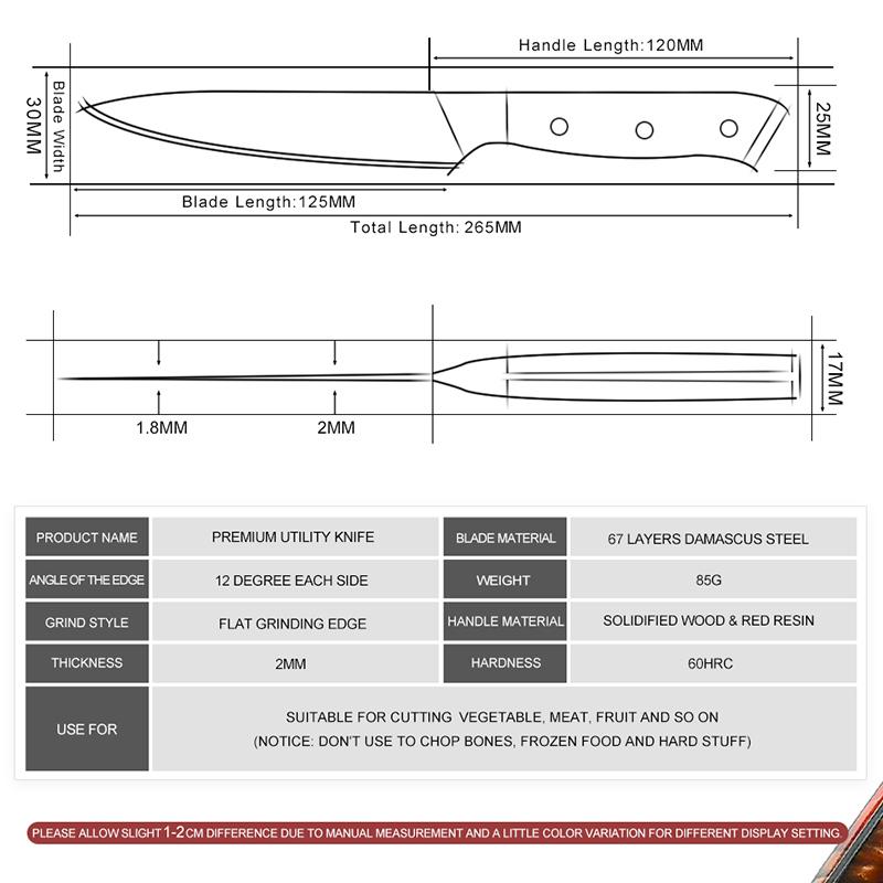 5 Inch Utility Knife 67 Layers Damascus Steel Kitchen Knives Meat Slicer Fruit Cutting Petty Knife Cooking Tools with Gift Box
