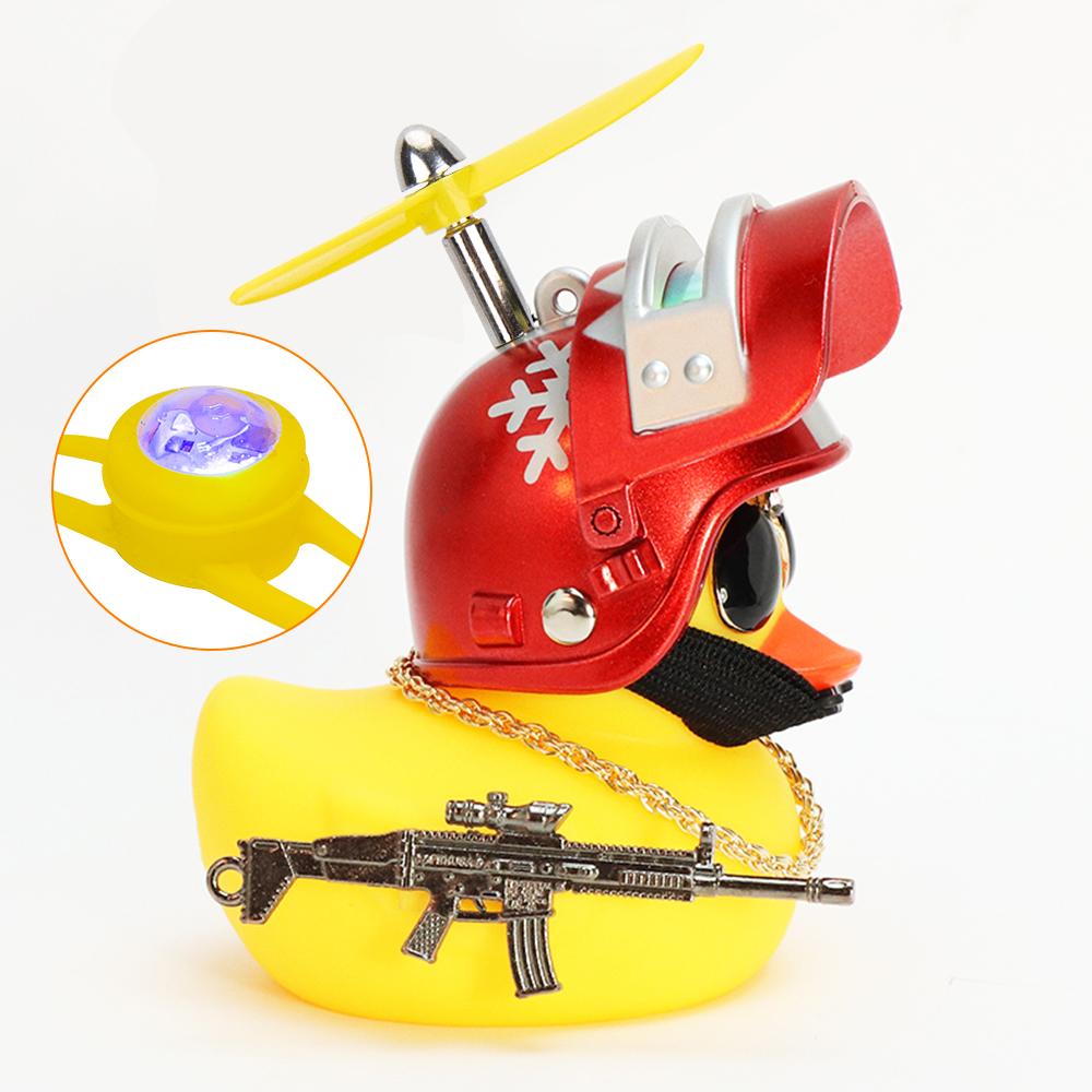 Cool Armed Duck In The Car Interior Decoration Yellow Duck with Helmet for Bike Motor with Strobe Light Car Accessories
