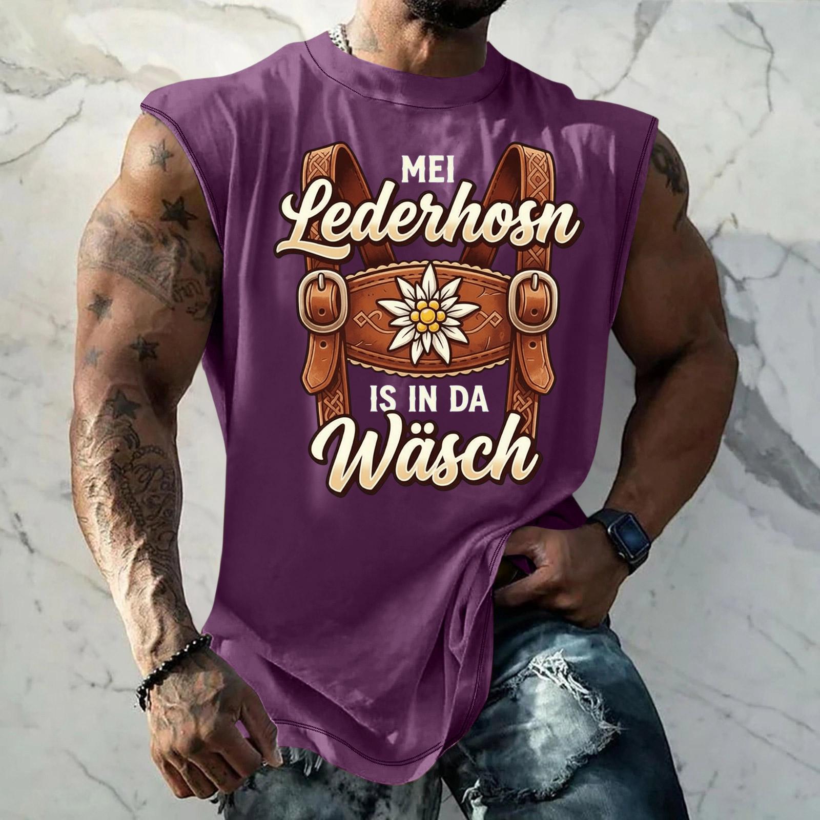 

Men Sleeveless Tank Top Beer Festival Style Textured Print Loose Fit Casual Sports Streetwear Vacation Daily Wear L фиолетовый