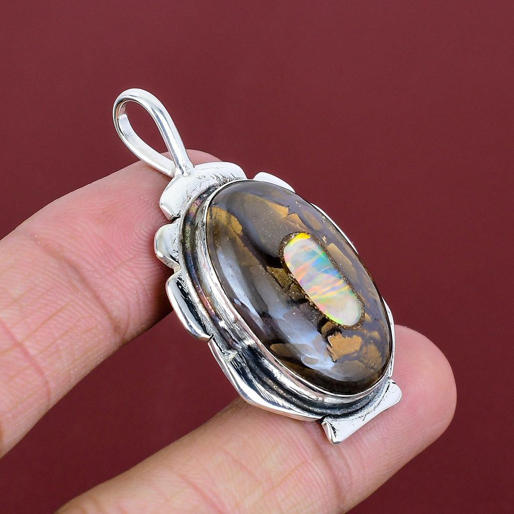 Ethopian Opal In Boulder Opal Pendant 925 Sterling Silver Pendant Dainty Jewelry Gemstone Pendant Handmade Pendant Silver Jewelry for Gifts