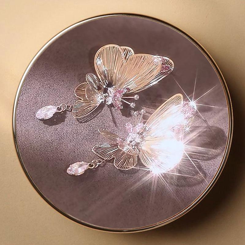 Super Flash Smart Butterfly Earrings, High-End Light Luxury Niche Earrings, Hollow Design Earrings, Super Fairy Tassel Earrings.