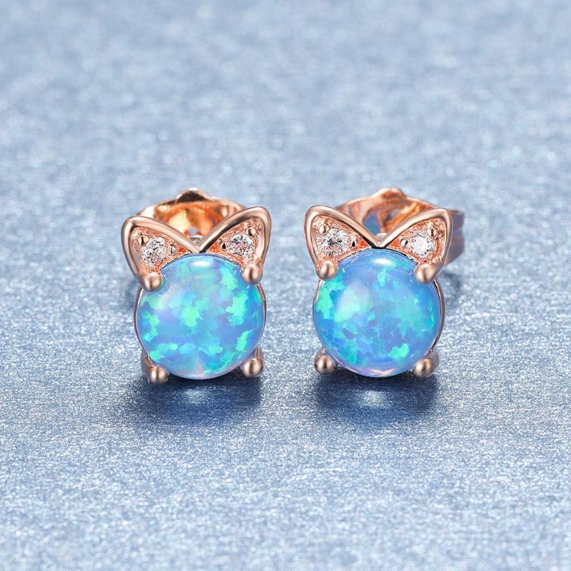 wih personality rose gold blue cute cat stud earrings femininity versatile earrings