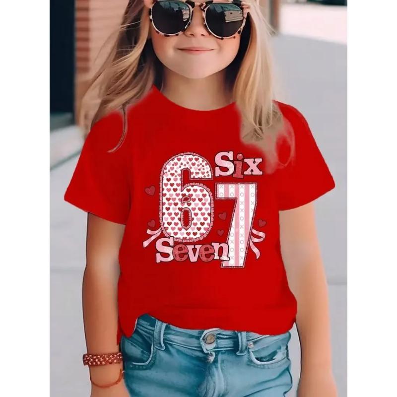 67 Six Seven Cute Bowknot Printer Children's Tshirt Summer Fashion Kids Clothing Cotton Comfortable Boys Girls Short Sleeve Tees