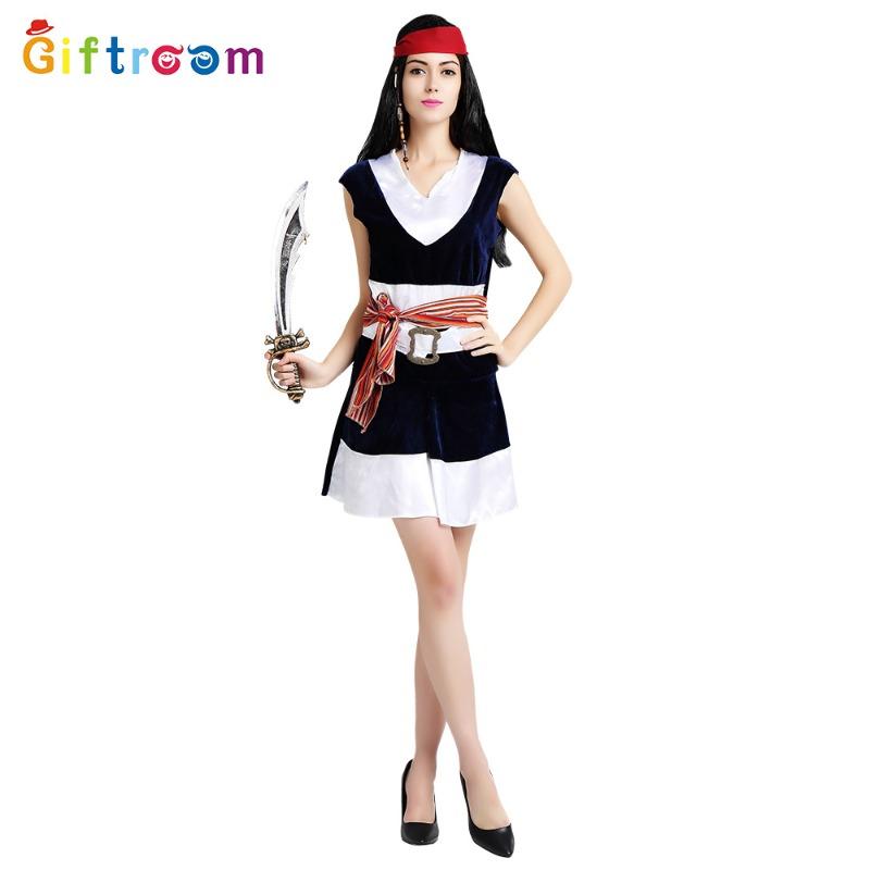Halloween adult female retro blue skirt pirate character parody party sexy pirate costume