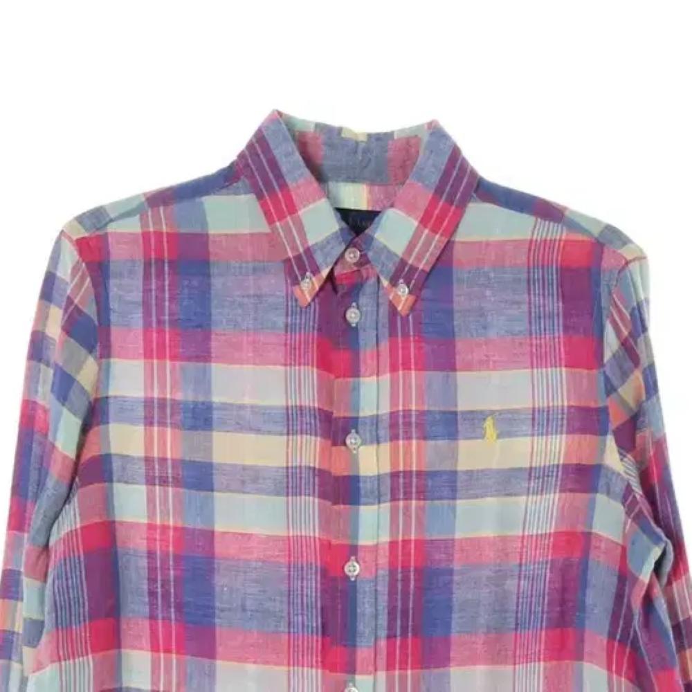 Polo Ralph Lauren Embroidered Plaid Long Sleeve Linen Shirt Women Shirts 211663268-001