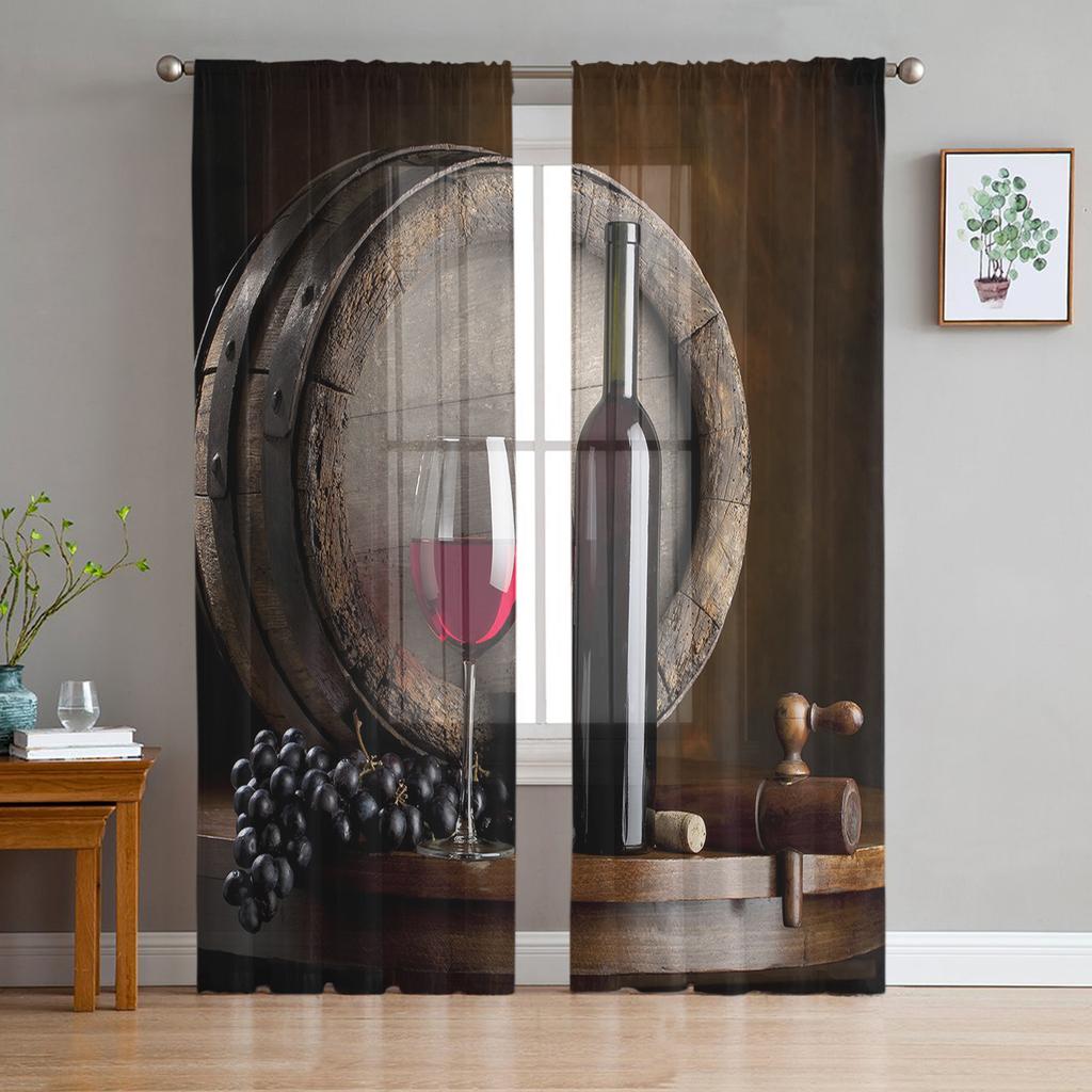 Vintage Style Cast Iron Advertisement Sheer Curtains for Living Room Tulle Window Curtain Bedroom Kitchen Veil Drapes
