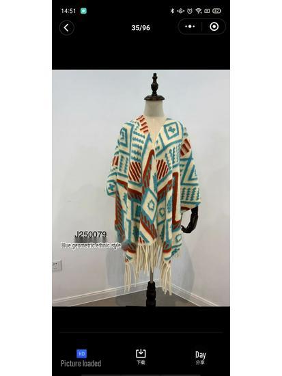 Elegant Ethnic Ink Painting Cape Shawl with Tassels - Versatile Travel Scarf Cloak