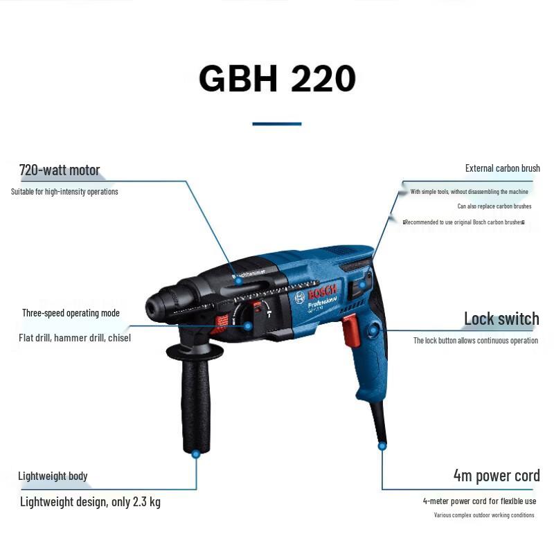 Bosch GBH-220 Professional 3-Function Rotary Hammer Drill CN plug (adapter included)