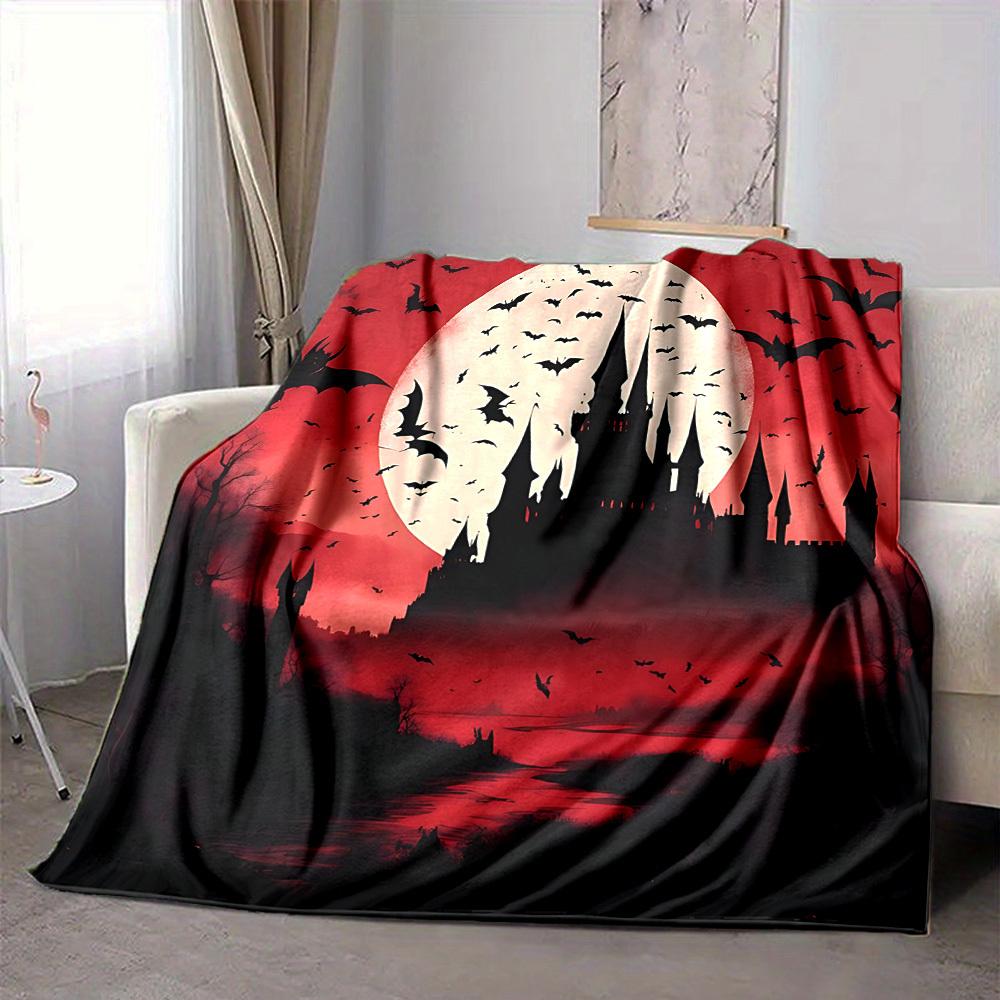 1pc Moonlit Castle Lightweight Flannel Blanket, Comfortable and Warm Blanket, for Office and Camping Sofa Bed, Livingroom038